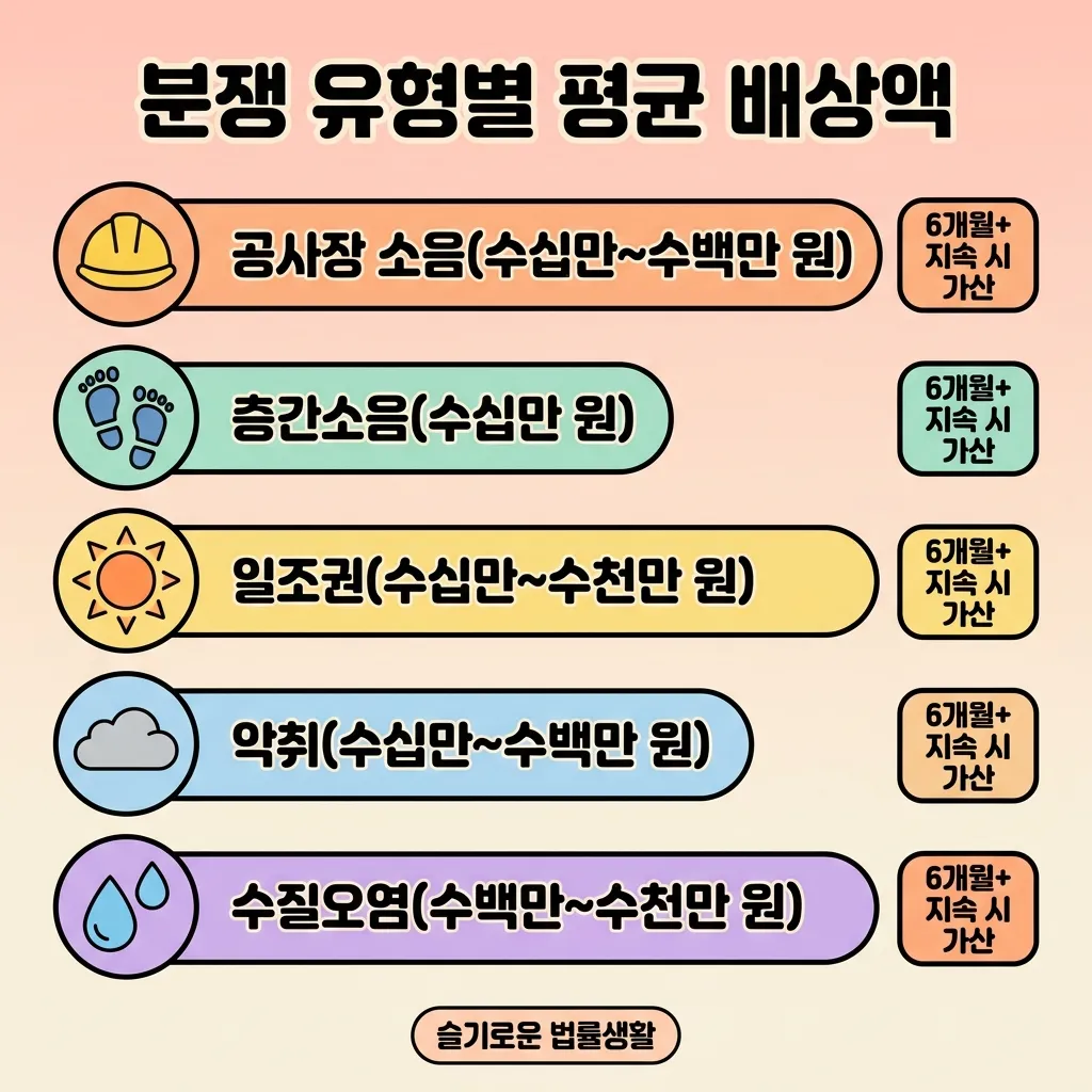 중앙환경분쟁조정위원회 분쟁 유형별 평균 배상액