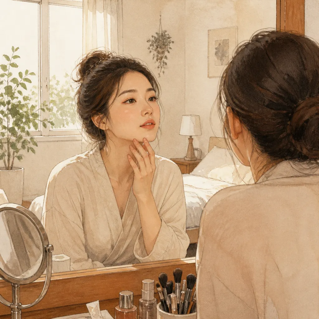 거울 보는 여성
