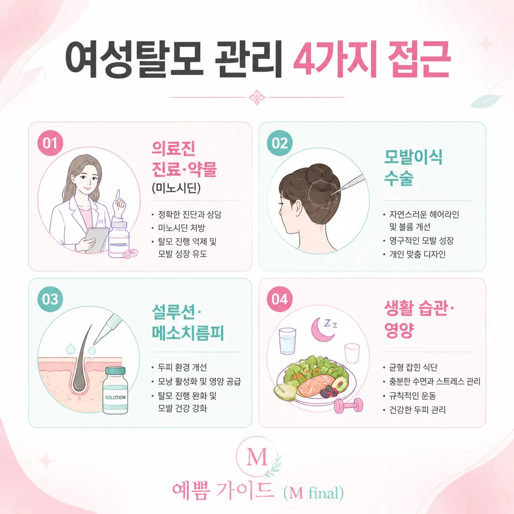 여성탈모 관리 4가지 접근 카와이 인포그래픽