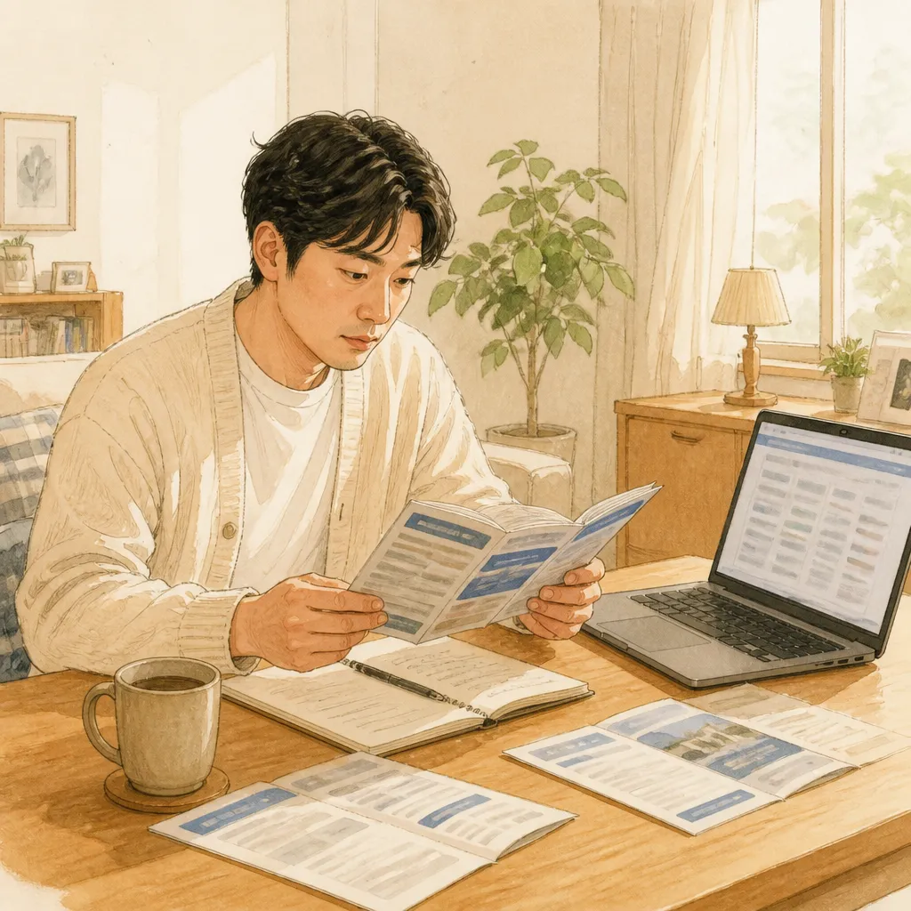 소방공무원대출 — 가정에서 금융 상품 비교 검토 모습
