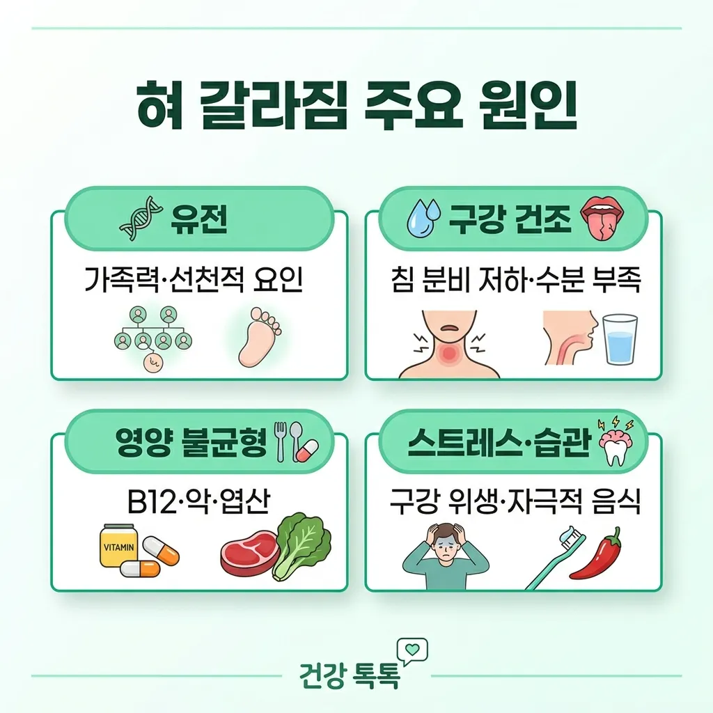 혀 갈라짐 주요 원인 — 유전·구강 건조·영양·습관