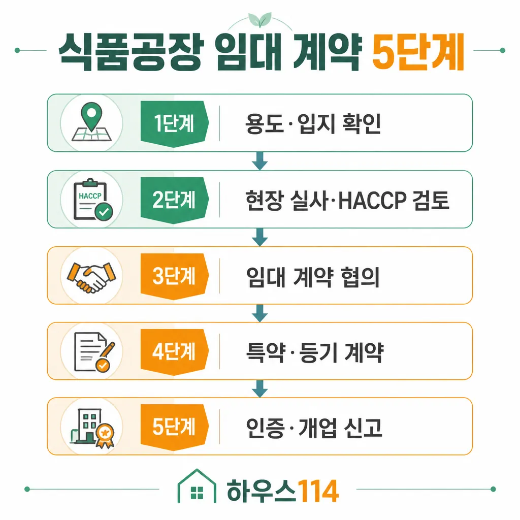 식품공장 임대 계약 5단계 카와이 인포그래픽
