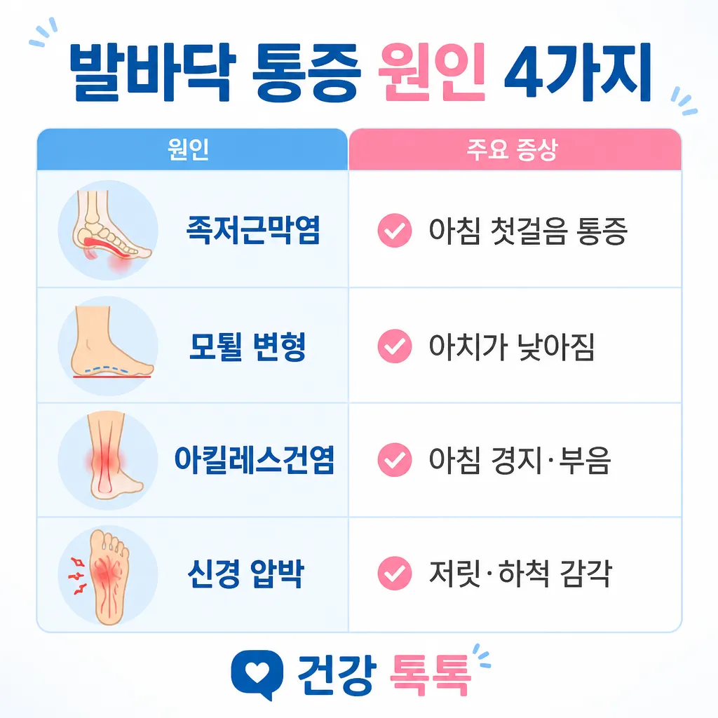 발바닥 통증 원인 4가지 카와이 인포그래픽