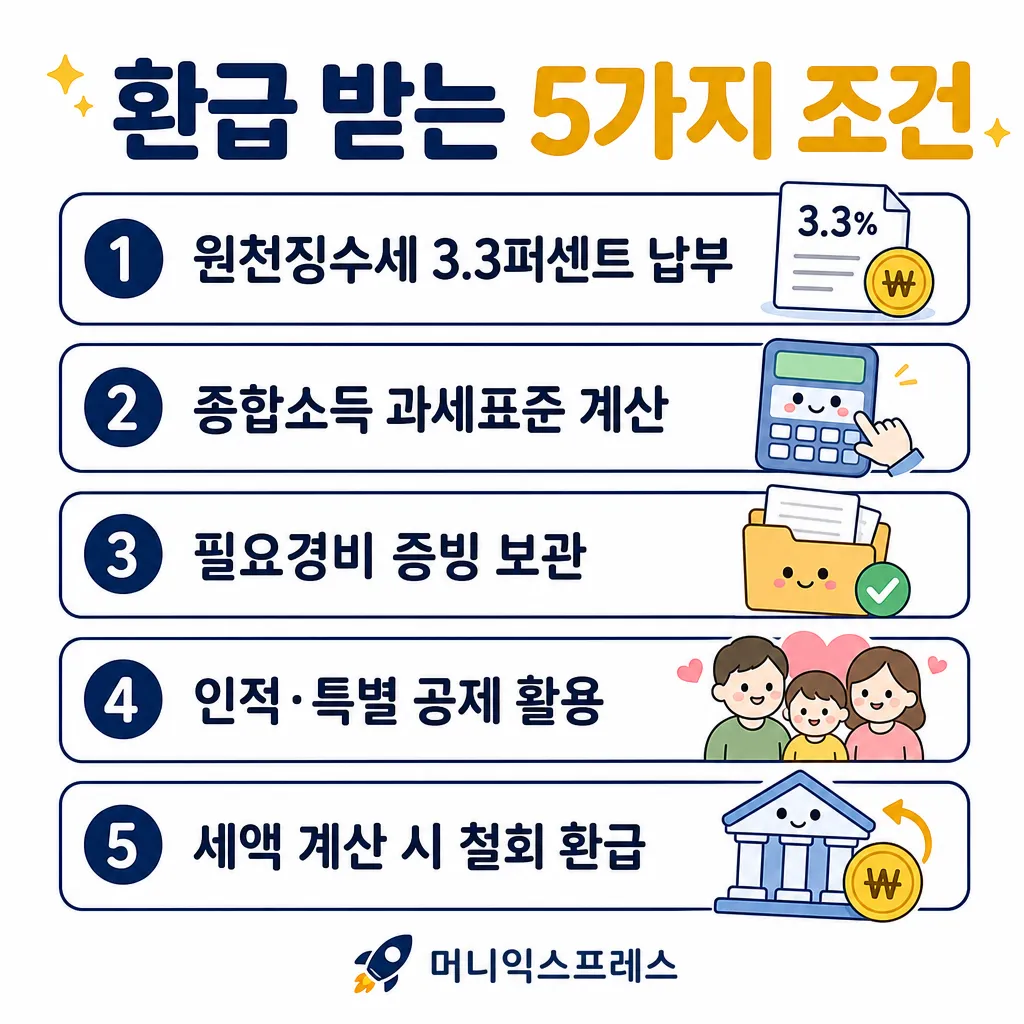 프리랜서 종합소득세 환급 받는 5가지 자격 조건 카와이 인포그래픽
