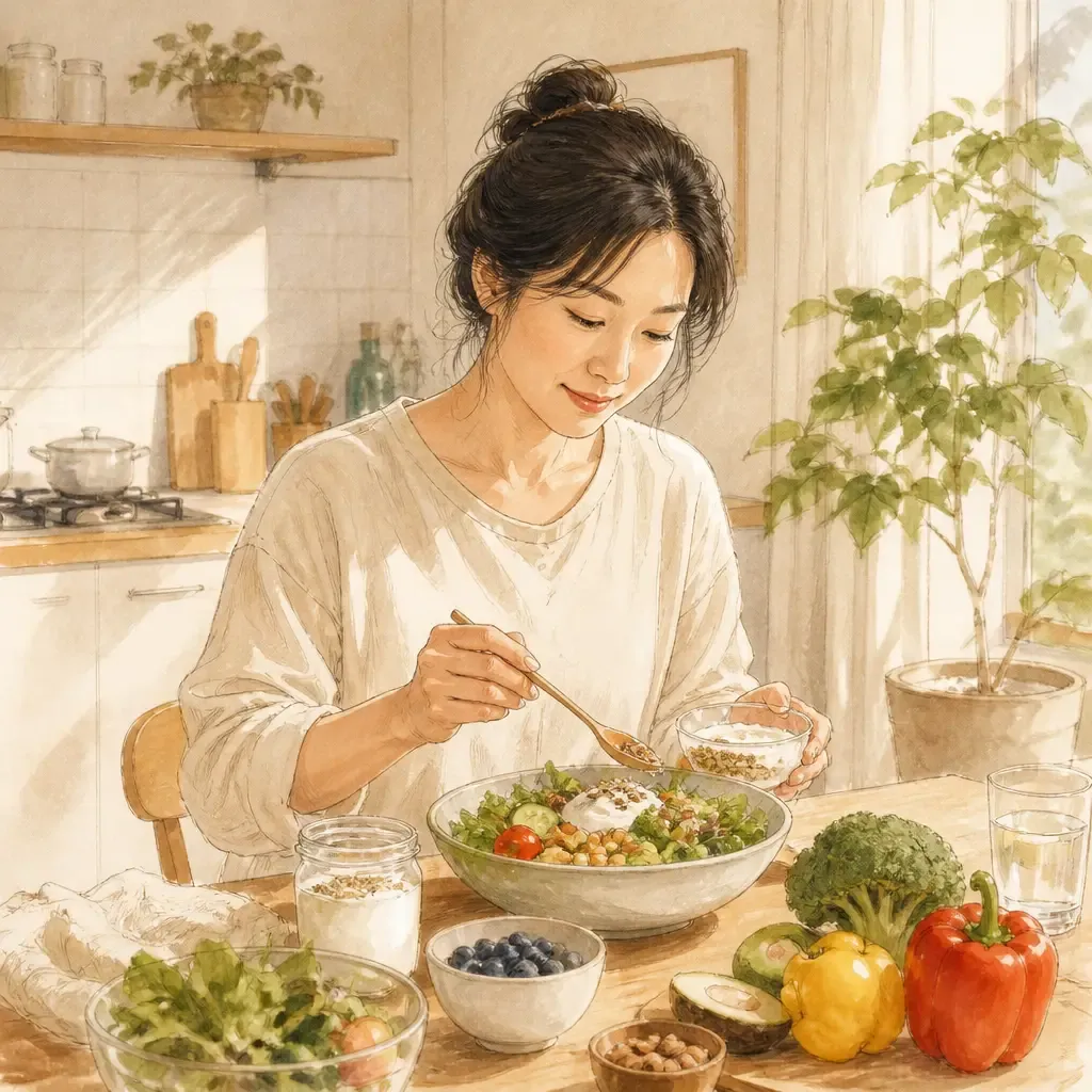 건강한 식단 준비하는 사람