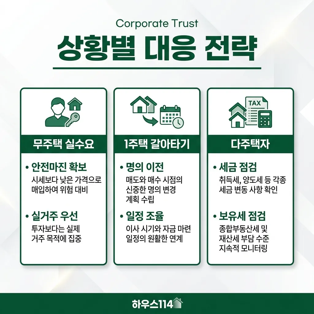 금리와 부동산 상황별 대응 — 무주택·1주택·다주택