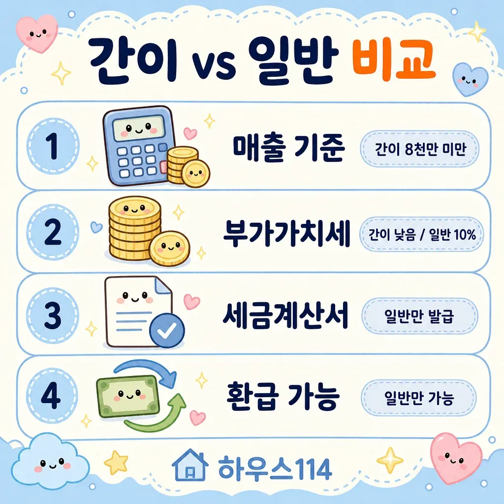 개인사업자등록 간이 vs 일반 비교 카와이 인포그래픽