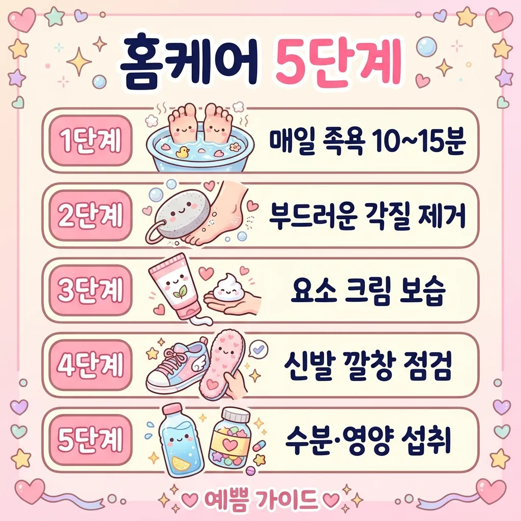 발뒤꿈치각질 홈케어 5단계 카와이 인포그래픽