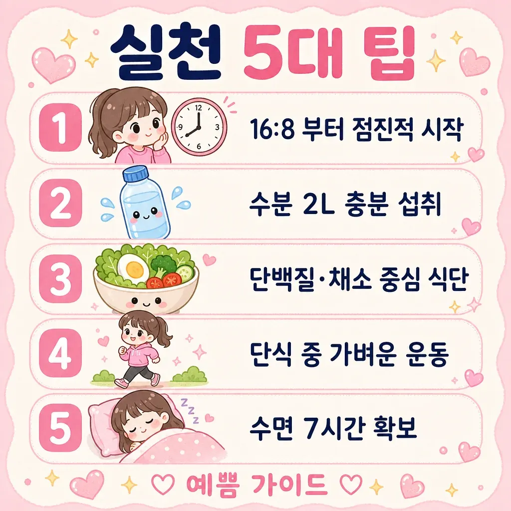 간헐적단식 실천 5대 팁 카와이 인포그래픽