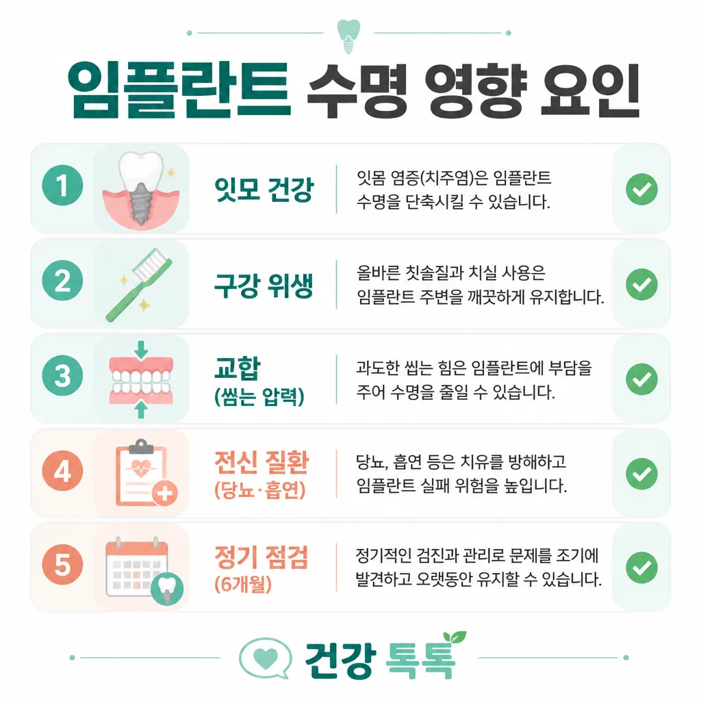 임플란트 수명 영향 요인 카와이 인포그래픽