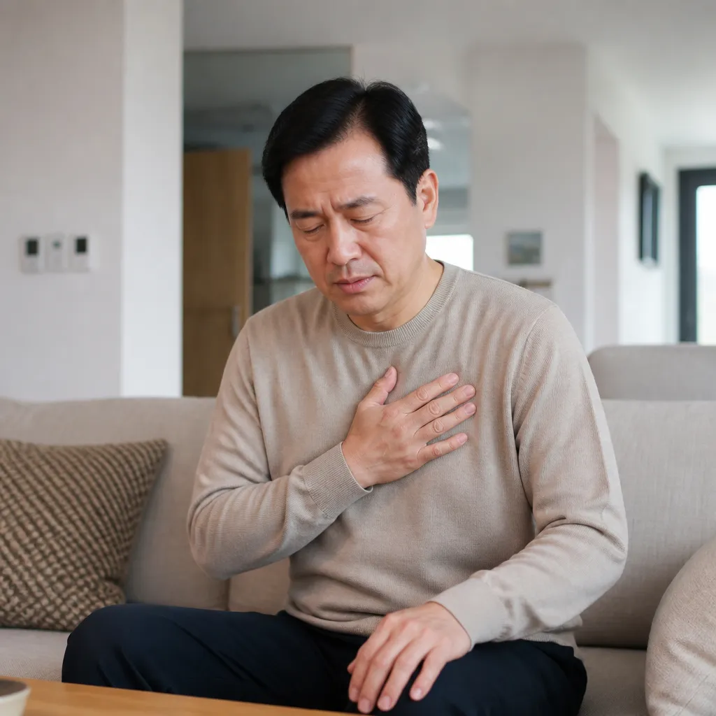 허혈성 심장 질환 — 가정에서 가슴 부위 불편감을 느끼는 모습
