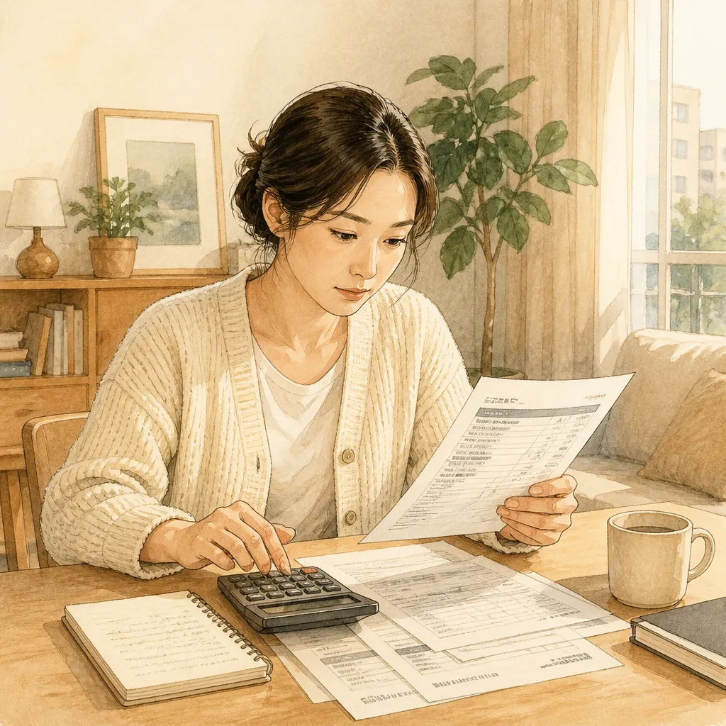 장기수선충당금 — 가정에서 관리비 명세서 확인하는 모습