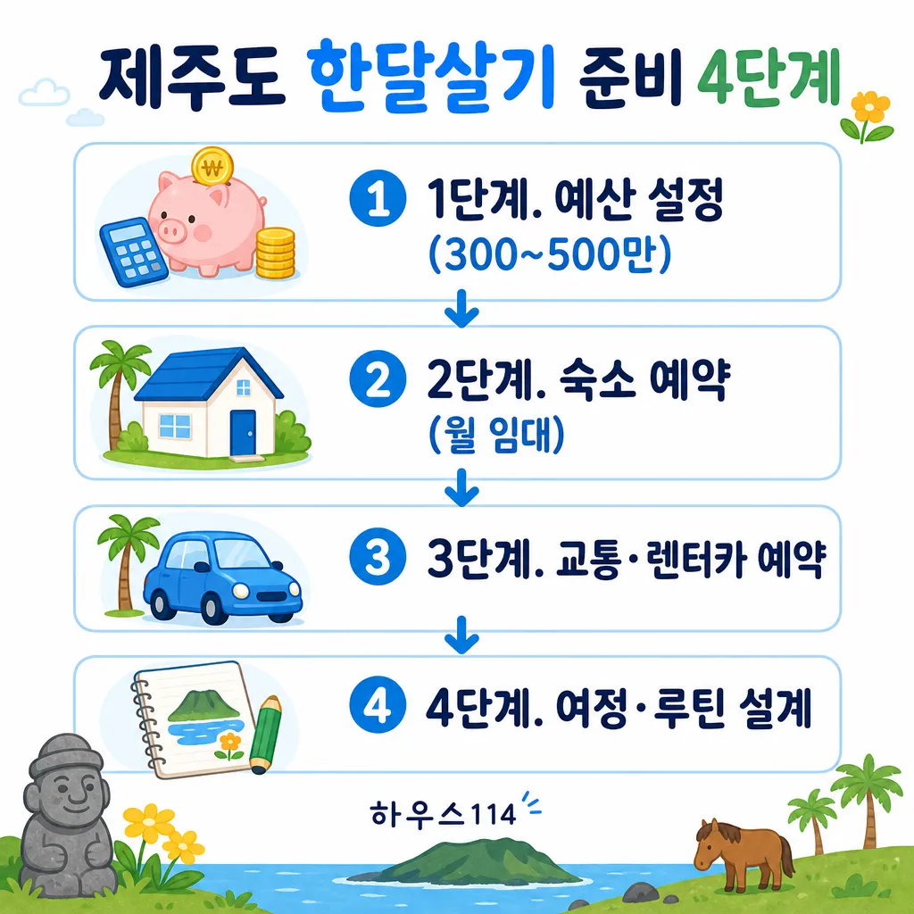 제주도한달살기 준비 4단계 카와이 인포그래픽