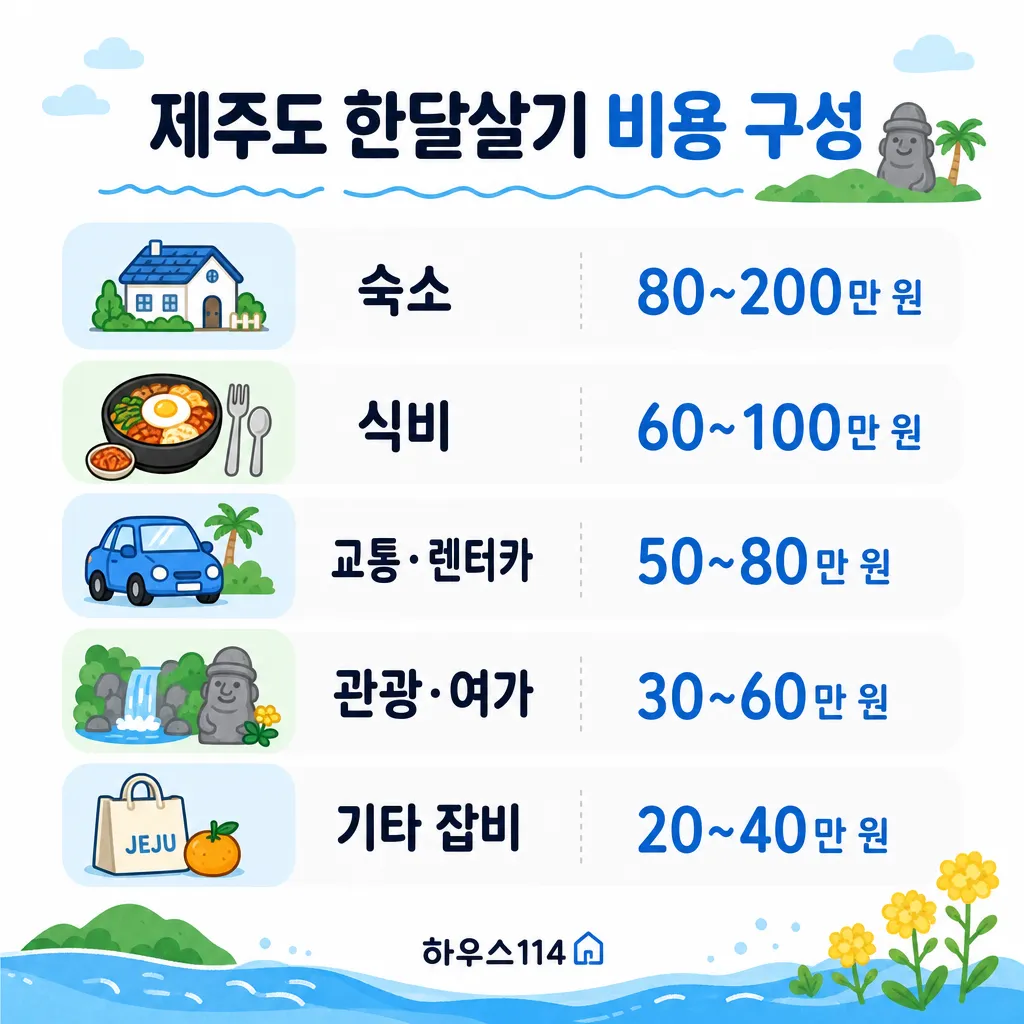 제주도한달살기 비용 5대 항목 카와이 인포그래픽