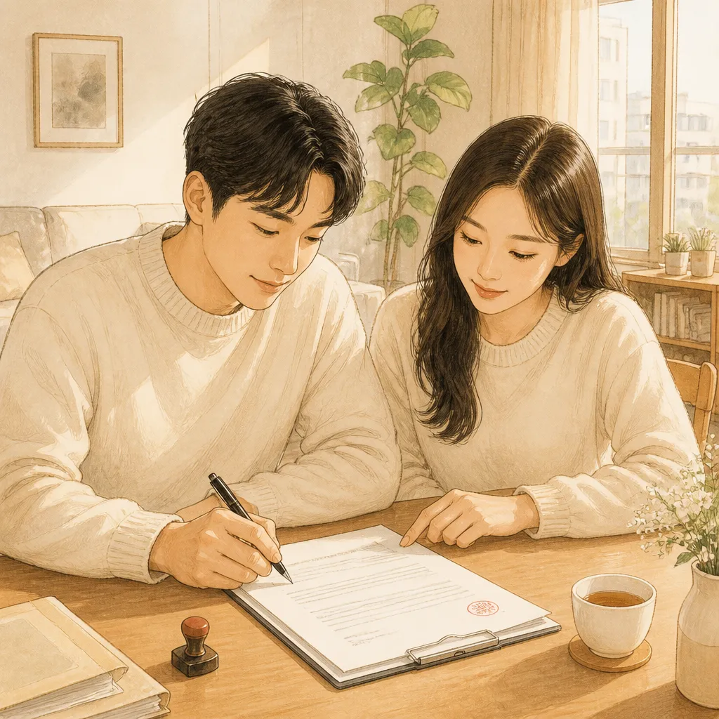 계약 검토하는 부부