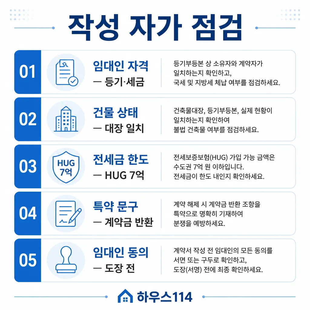 작성 자가 점검 5가지 인포그래픽