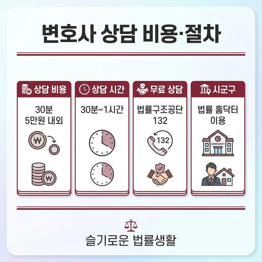 변호사 상담 비용·절차 — 30분 5만원·법률구조공단