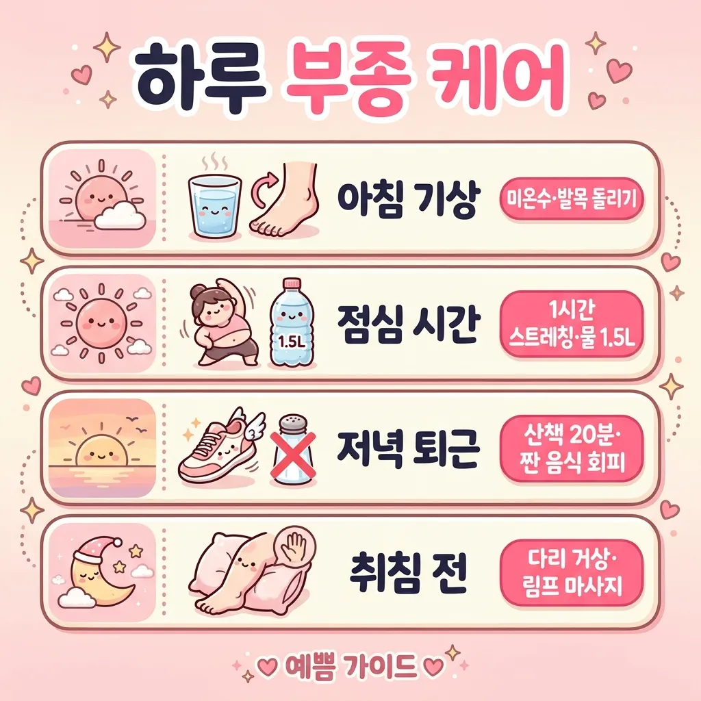 하체부종 하루 케어 타임라인 카와이 인포그래픽