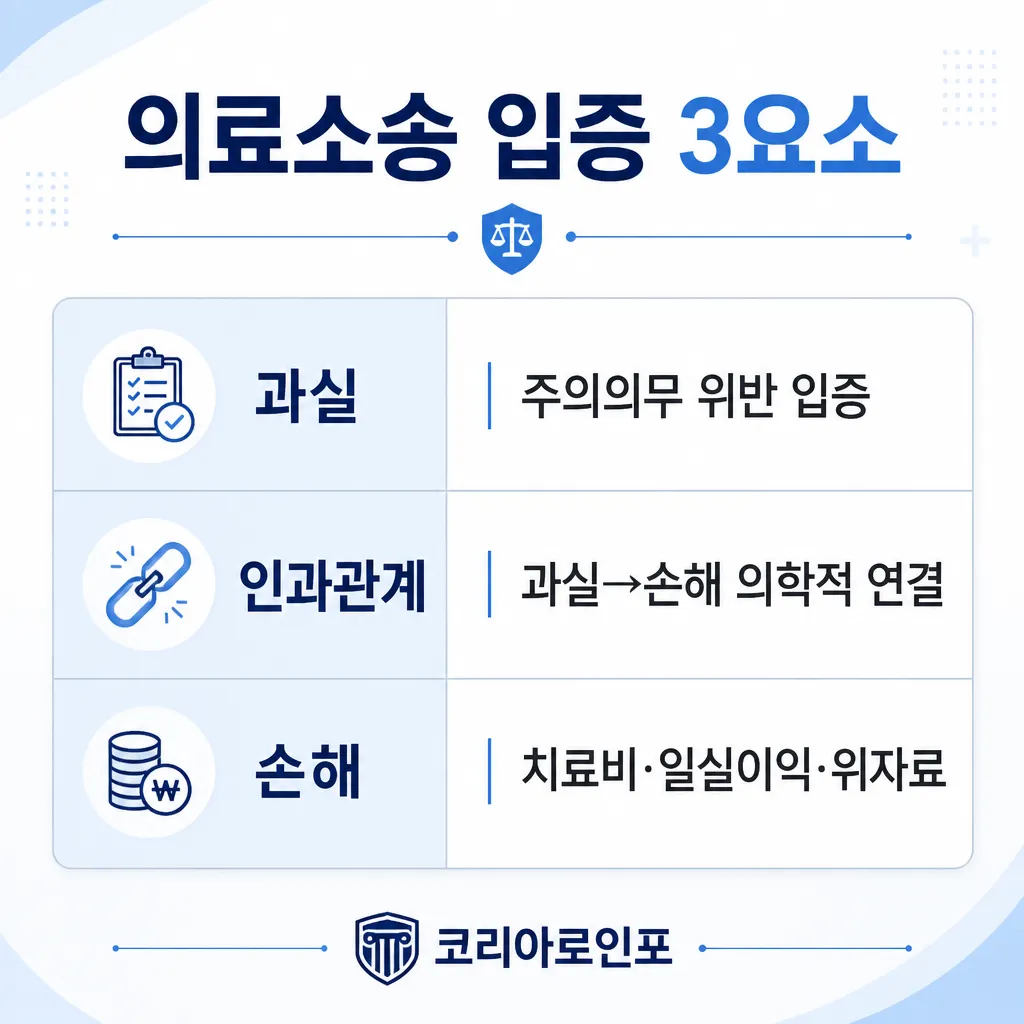 의료소송 입증 3요소 카와이 인포그래픽