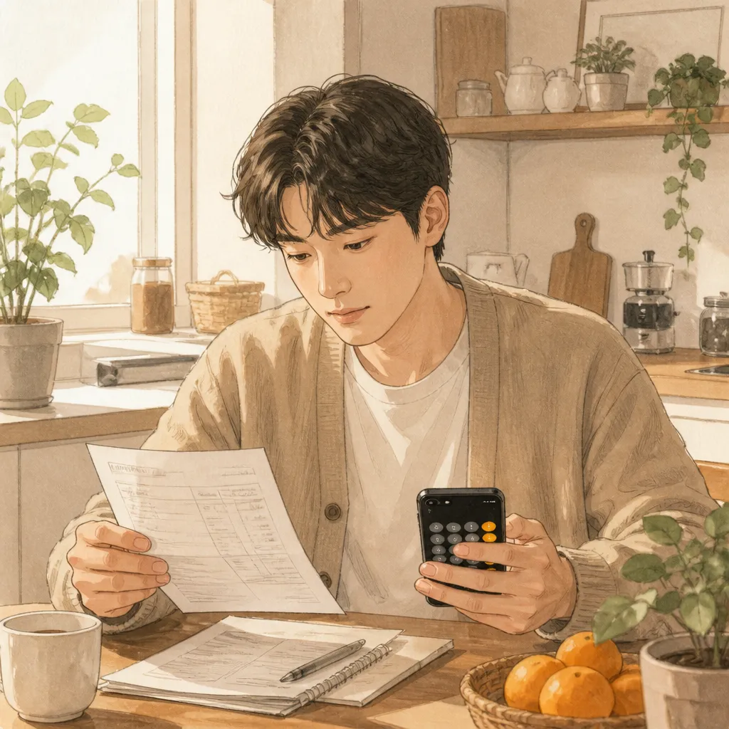 최저임금 실수령액 검토하는 직장인