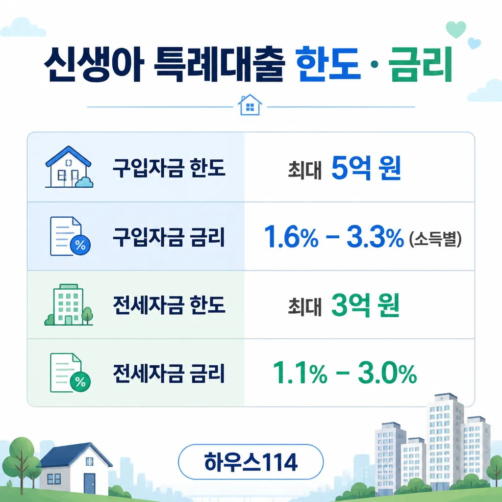 신생아대출 한도·금리 비교 카와이 인포그래픽