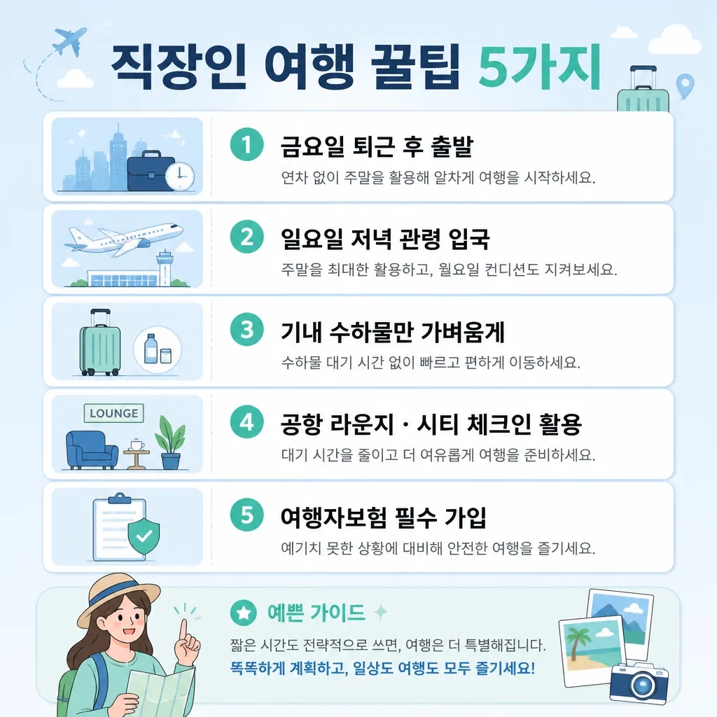 직장인 여행 꿀팁 5가지 카와이 인포그래픽