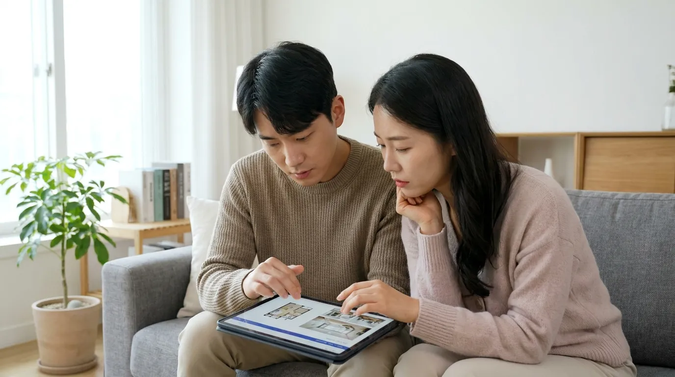 오피스텔 구입 자금 — 30대 부부가 매물 검토 모습