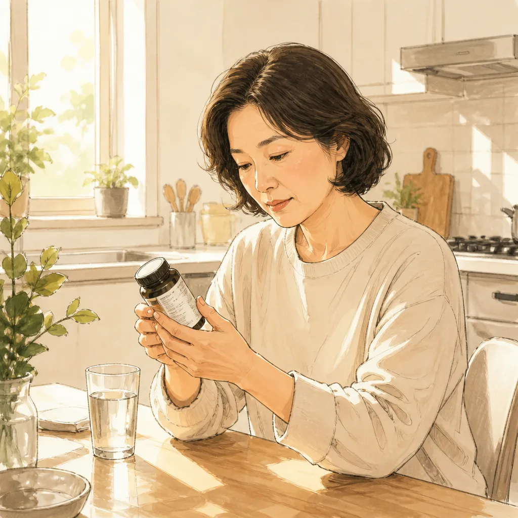판시딜 보충제 라벨 확인하는 사람