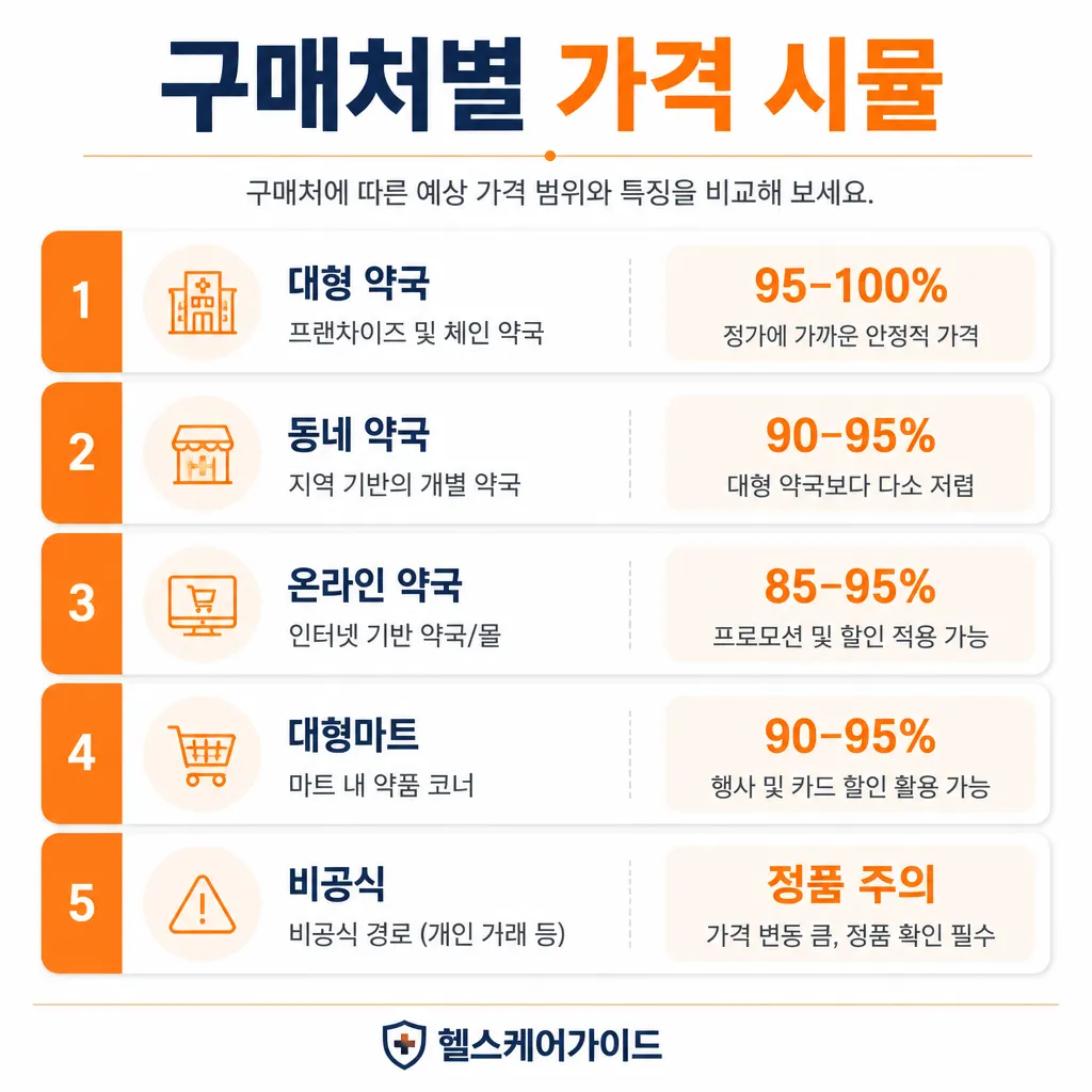 판시딜 구매처별 가격 시뮬레이션 인포그래픽