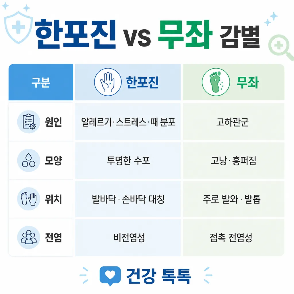 한포진 vs 무좀 감별 카와이 인포그래픽
