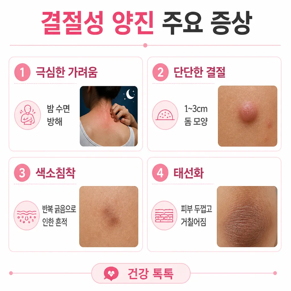 결절성 양진 주요 증상 — 가려움·결절·색소침착·태선화