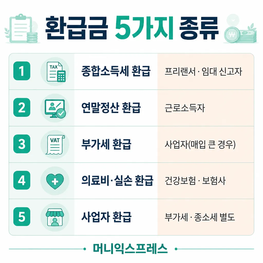 환급금 5가지 종류 카와이 인포그래픽