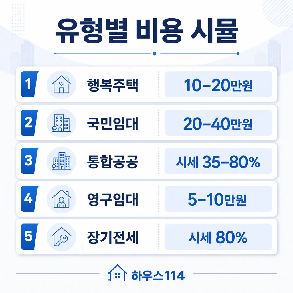 임대아파트 유형별 비용 시뮬레이션 인포그래픽