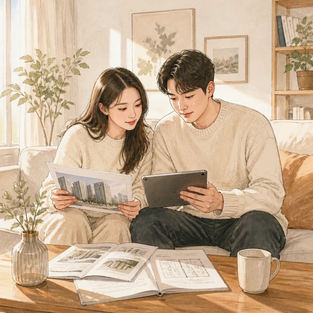 임대아파트 입주 조건 검토하는 부부
