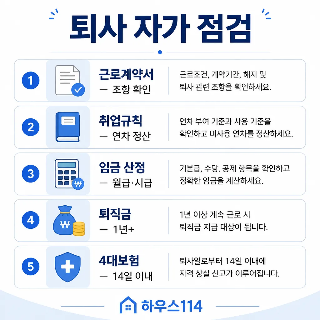 퇴사 자가 점검 5가지 인포그래픽