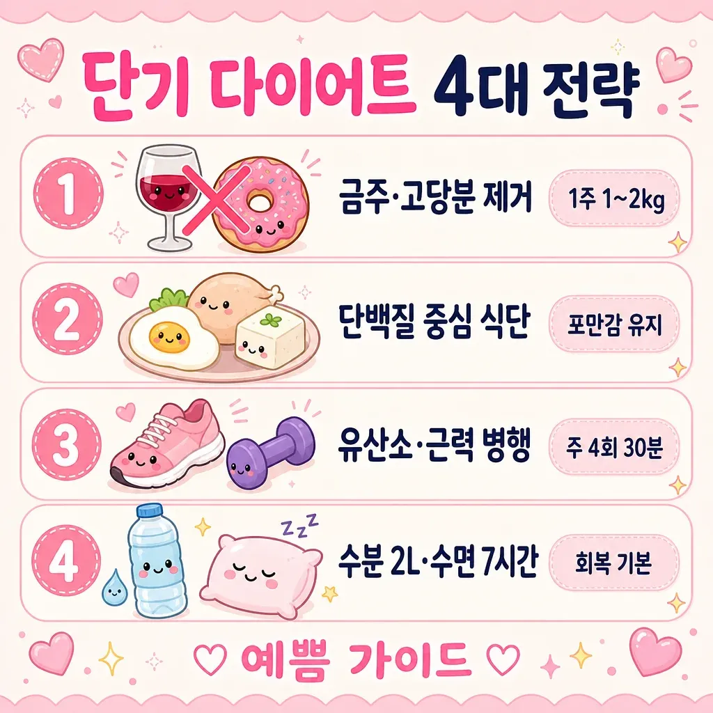 단기 다이어트 4대 전략 카와이 인포그래픽