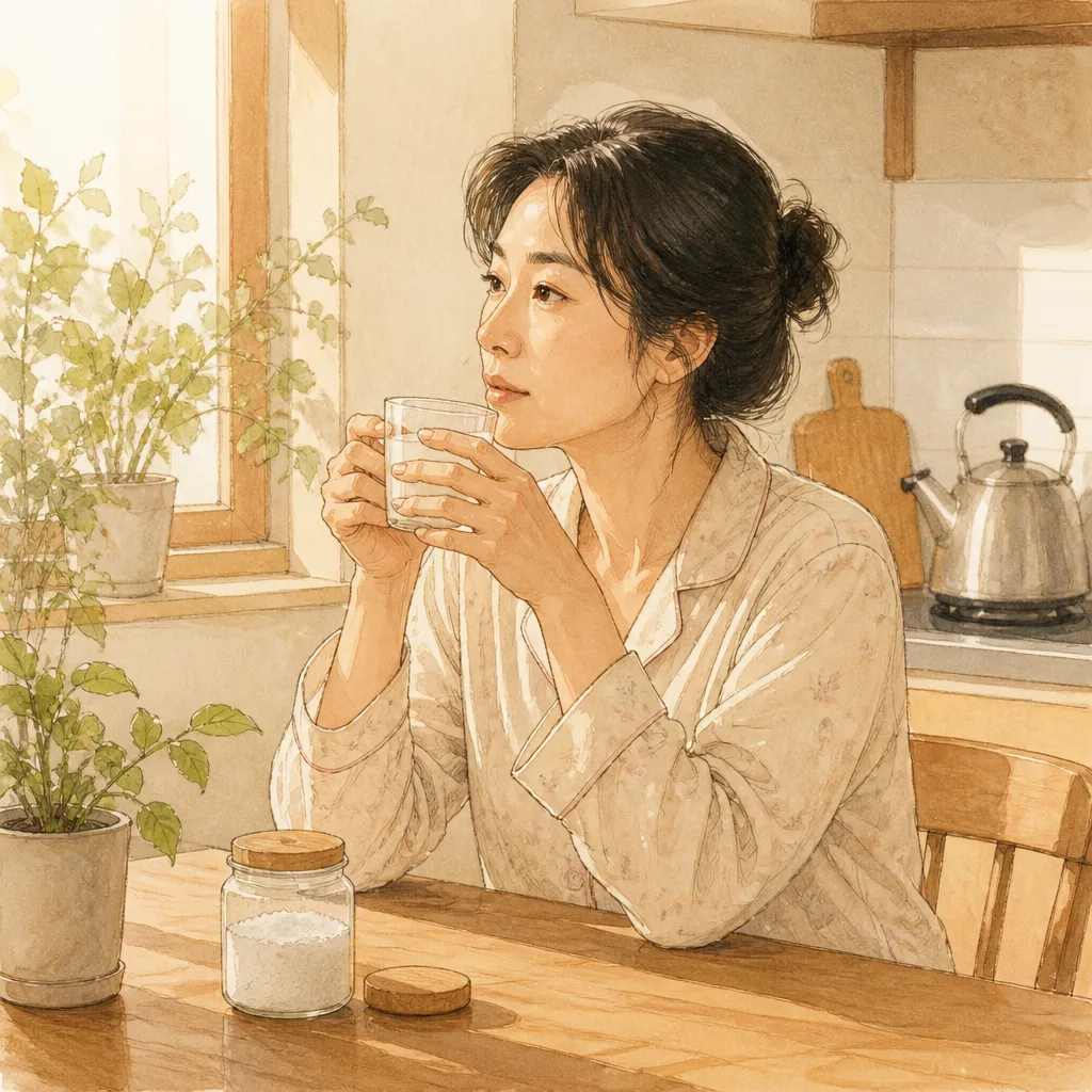 소금물 따뜻한 물 마시는 모습