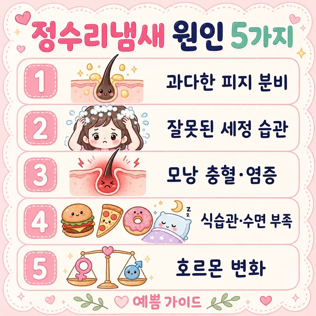 정수리냄새 원인 5가지 카와이 인포그래픽