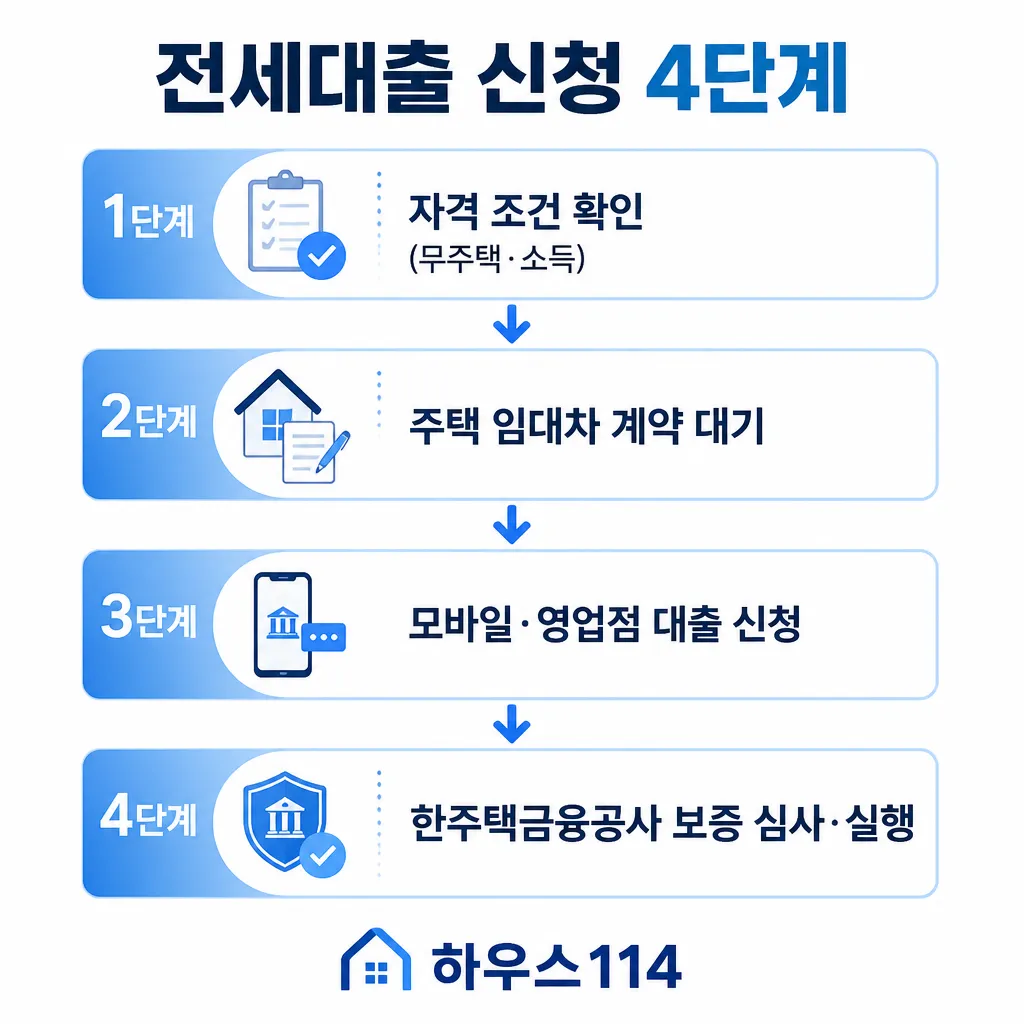 신한은행 쏠편한 전세대출 신청 4단계 카와이 인포그래픽