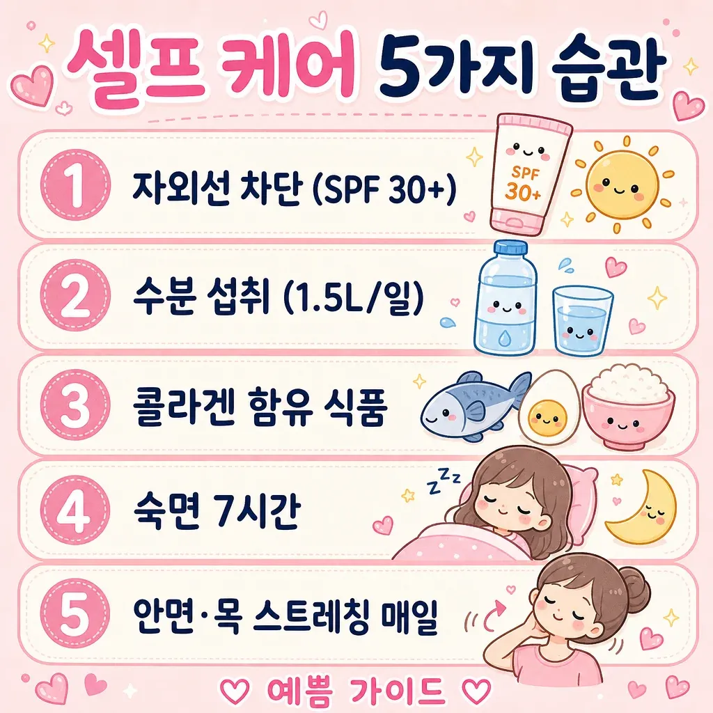 피부탄력관리 셀프 케어 5가지 습관 카와이 인포그래픽
