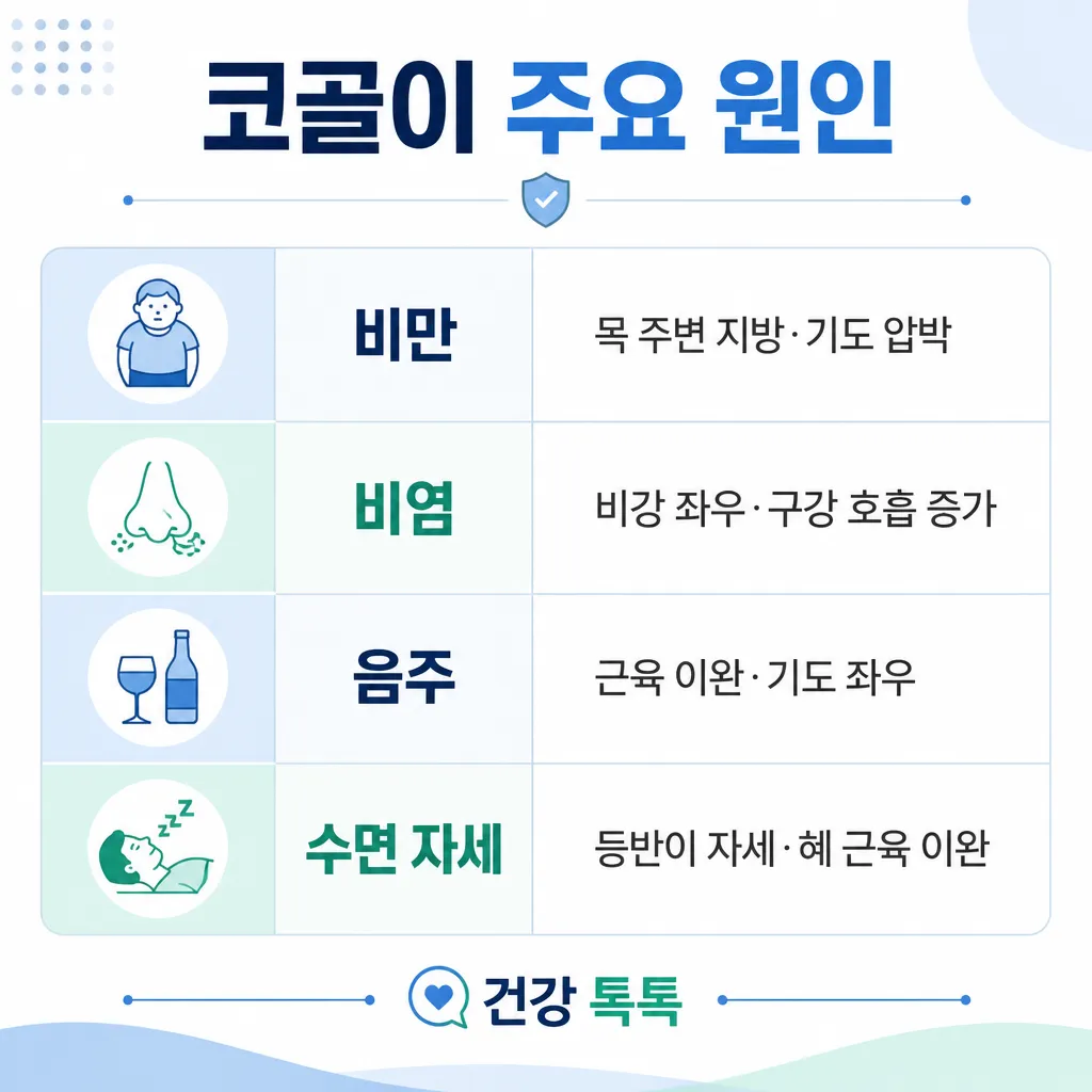 코골이 주요 원인 4가지 카와이 인포그래픽