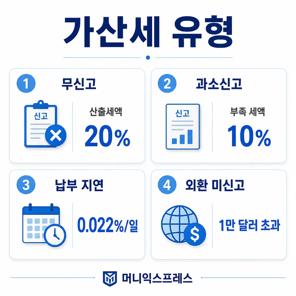 가산세 유형 — 무신고·과소신고·납부 지연·외환 미신고