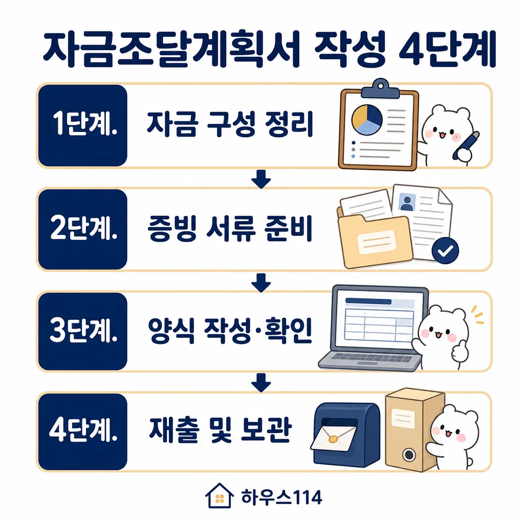 자금조달계획서 작성 4단계 카와이 인포그래픽
