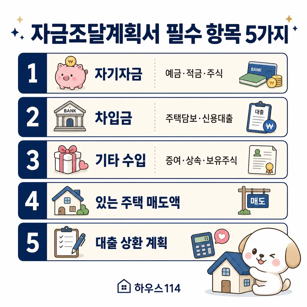 자금조달계획서 필수 항목 5가지 카와이 인포그래픽