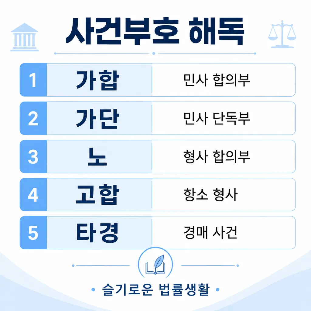 사건부호 해독 — 가합·가단·노·고합·타경 등 사건번호 분류
