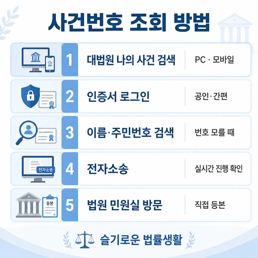 사건번호 조회 방법 — 대법원 검색·인증서·이름·전자소송·민원실