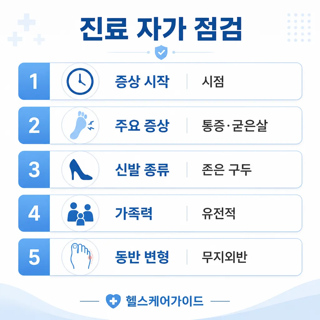 진료 자가 점검 5가지 인포그래픽