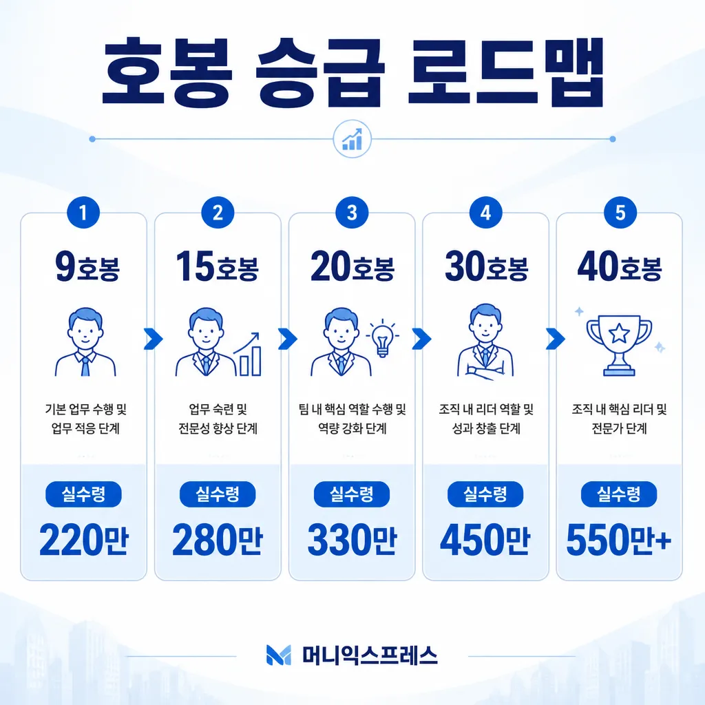 호봉 승급 로드맵 — 9·15·20·30·40호봉 실수령액