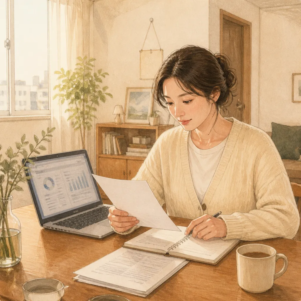 초등학교 교사 월급 — 가정에서 급여 명세 검토 모습