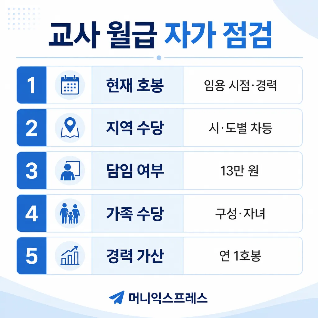 교사 월급 자가 점검 — 호봉·지역·담임·가족·경력 가산